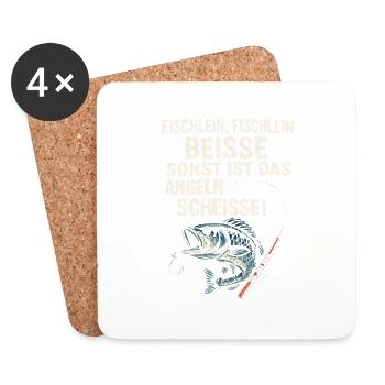 Fischlein beiße – Witziger Angler Reim - Untersetzer (4er-Set) - Weiß - Vorne