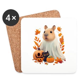 Halloween Capybara Cat Ghost Gift Idea - Coasters (set of 4) - white - Front