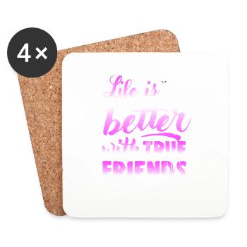 Life Is Better With True Friends Cat Love - Coasters (set of 4) - white - Front