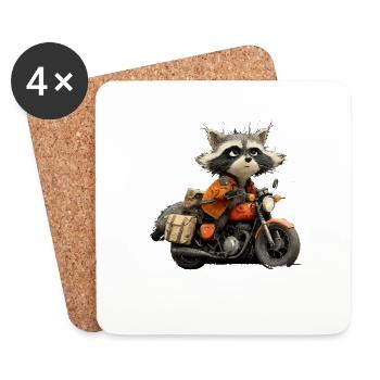 Funny little raccoon on motorcycle - Coasters (set of 4) - white - Front