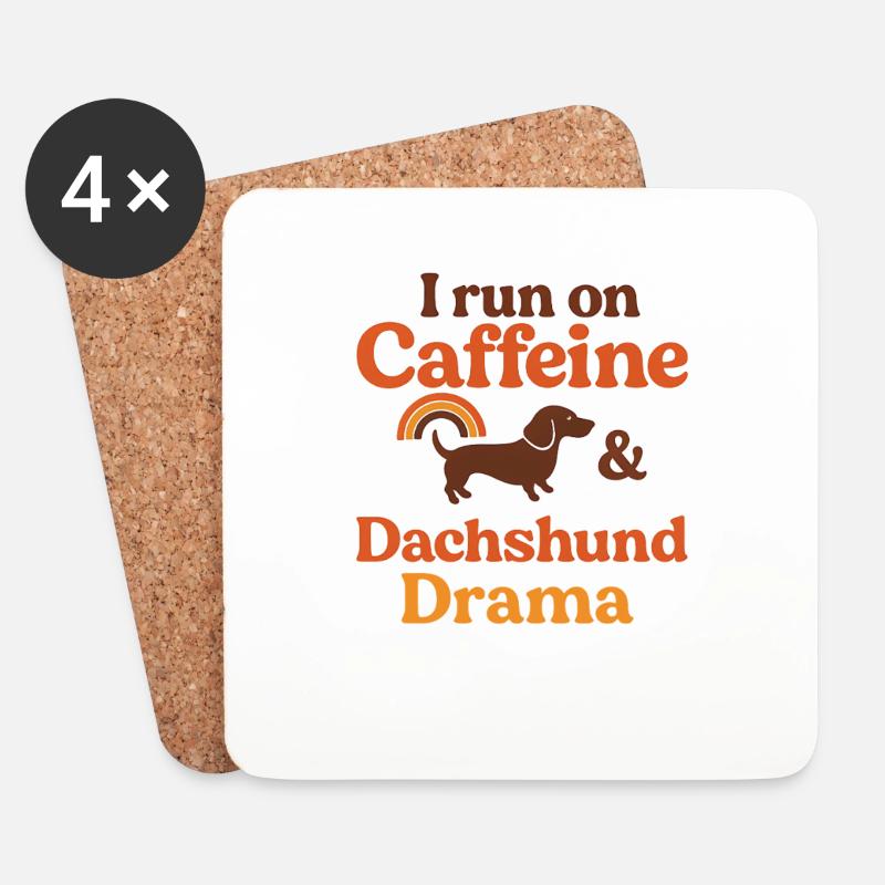 I Run On Caffeine and Dachshund Drama Weenie - Untersetzer (4er-Set) - Weiß