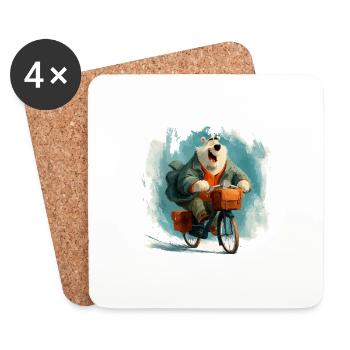 Funny bear with bicycle - Coasters (set of 4) - white - Front