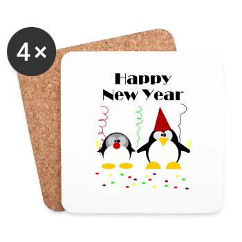 Pinguin Party Happy New Year - Untersetzer (4er-Set) - Weiß - Vorne