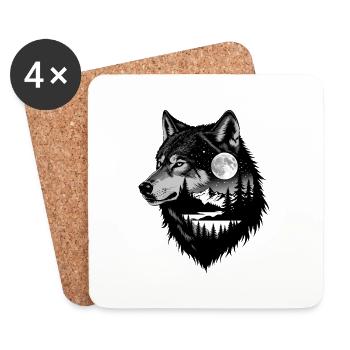 Black Wolf Wolf Portrait. Wolf design - Coasters (set of 4) - white - Front