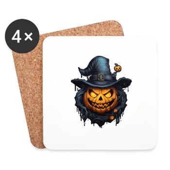Halloween böser Kürbis mit Hut - Untersetzer (4er-Set) - Weiß - Vorne