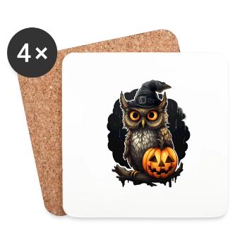 Owl with Pumpkin Halloween - Coasters (set of 4) - white - Front