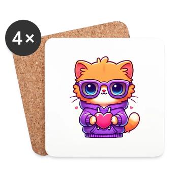 Coole Katze in Sonnenbrille mit Herz - Untersetzer (4er-Set) - Weiß - Vorne