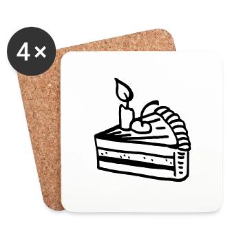 Tortenstück Kuchen / Geburtstag - Geschenk - Untersetzer (4er-Set) - Weiß - Vorne