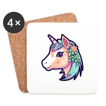 Cute Floral Unicorn - Coasters (set of 4) - white - Front