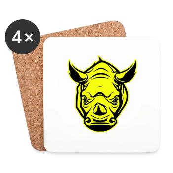 Icône de portrait de tête de rhinocéros - Dessous de verre (lot de 4) - blanc - Devant