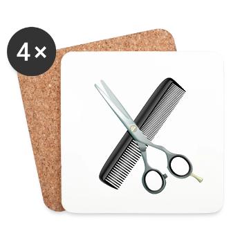 Hairdressing scissors with comb - Coasters (set of 4) - white - Front