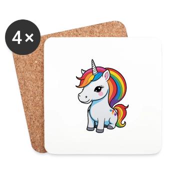 schönes Einhorn mit Regenbogen Mähne Haar - Untersetzer (4er-Set) - Weiß - Vorne