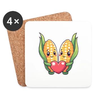 Corn Couple Love Heart Valentine's Day - Coasters (set of 4) - white - Front