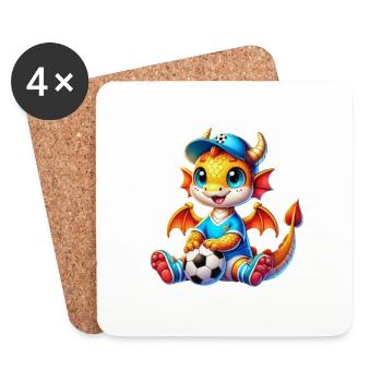 Le joyeux dragon du football - Dessous de verre (lot de 4) - blanc - Devant