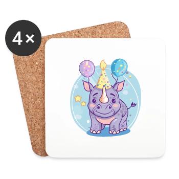 Bande dessinée d’anniversaire de rhinocéros - Dessous de verre (lot de 4) - blanc - Devant