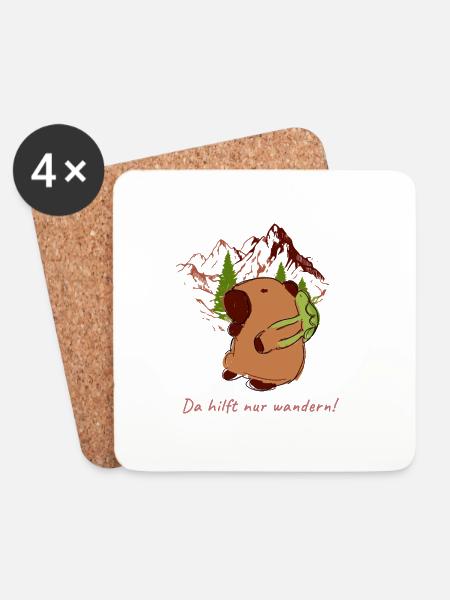 Capybara,wandern,Rucksack,Wasserschwein - Untersetzer (4er-Set) - Weiß