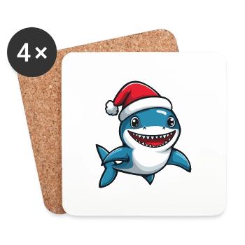 Hai Weihnachten Niedlich - Untersetzer (4er-Set) - Weiß - Vorne