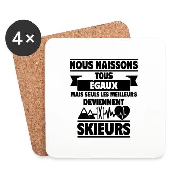 Nous naisson tous égaux skieurs,Ski,Montagne - Dessous de verre (lot de 4) - blanc - Devant