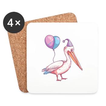 Pelikan Vogel Geburtstag Baby - Untersetzer (4er-Set) - Weiß - Vorne