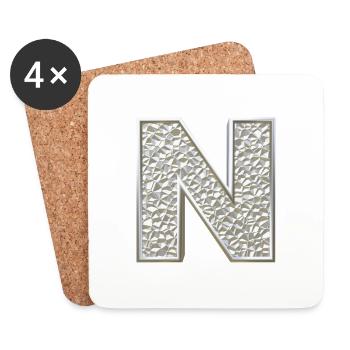 N, letter, letter N, initial, initial N, monogram, - Untersetzer (4er-Set) - Weiß - Vorne