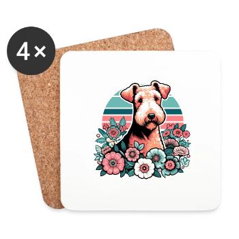 Airedale Terrier Retro Pastel Flowers - Coasters (set of 4) - white - Front