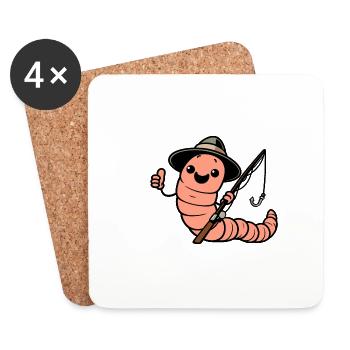 Chapeau de pêche au ver de pêcheur Crochet de ver de terre Fisherman - Dessous de verre (lot de 4) - blanc - Devant