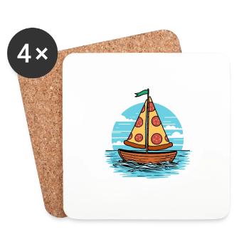 Ahoi Meer Segelboot Boot mit Salami Pizza Segel - Untersetzer (4er-Set) - Weiß - Vorne