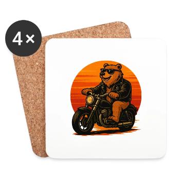 Ours motard - Dessous de verre (lot de 4) - blanc - Devant
