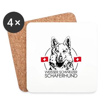 WEIßER SCHWEIZER SCHÄFERHUND Wilsigns Hunde Hund - Untersetzer (4er-Set) - Weiß - Vorne
