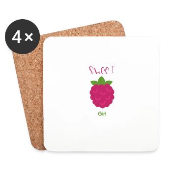 Himbeer "süßes Mädchen" Logo - Untersetzer (4er-Set) - Weiß - Vorne
