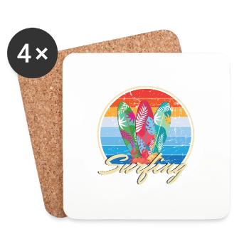 Surf Surf SurfBoard Motif en Vintage Look Cadeau - Dessous de verre (lot de 4) - blanc - Devant