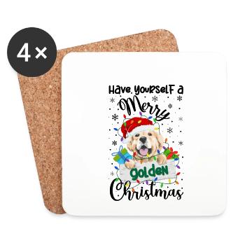 Golden Retriever Noël Golden Dog Cadeaux de Noël - Dessous de verre (lot de 4) - blanc - Devant
