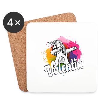 VALENTIN - Beautiful Boy Name with Cool Unicorn - Coasters (set of 4) - white - Front