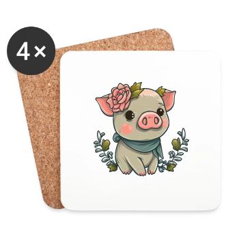 Pig with bandana - Coasters (set of 4) - white - Front