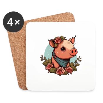 Pig with bandana - Coasters (set of 4) - white - Front