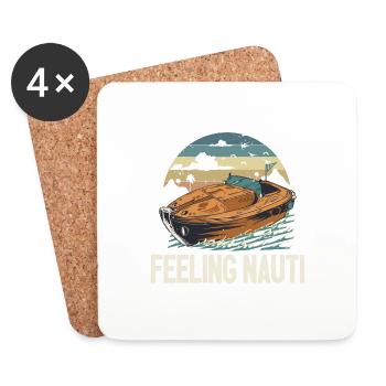 Feeling Nauti Motorboating Meme Pontoon Captain - Dessous de verre (lot de 4) - blanc - Devant
