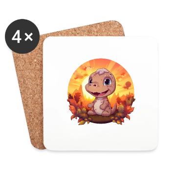 Automne Dino Trex Dinosaure Feuillage Automne Coucher de soleil - Dessous de verre (lot de 4) - blanc - Devant