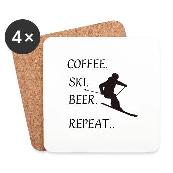 COFFEE SKI BEER REPEAT, Ski fahren - Untersetzer (4er-Set) - Weiß - Vorne