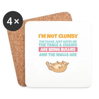 I'm Not Clumsy The Floor Hates Me Foolish Cat - Coasters (set of 4) - white - Front