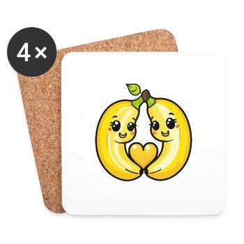 Banane Couple Amour Coeur Saint Valentin - Dessous de verre (lot de 4) - blanc - Devant
