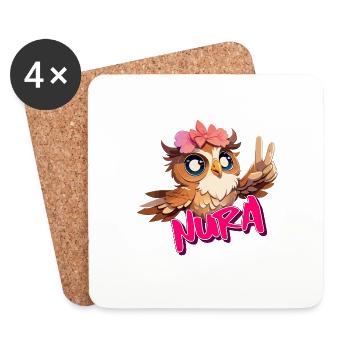 NURA - Beautiful girl name with cute OWL - Coasters (set of 4) - white - Front