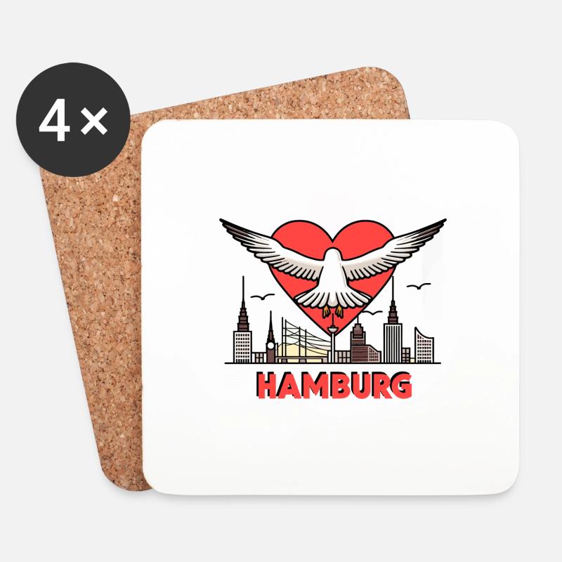 Nordsee Moin Möwe I LOVE Hamburg Perle Souvenir - Untersetzer (4er-Set) - Weiß