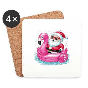 Festlicher Weihnachtsmann reitet Flamingo Pool - Untersetzer (4er-Set) - Weiß - Vorne