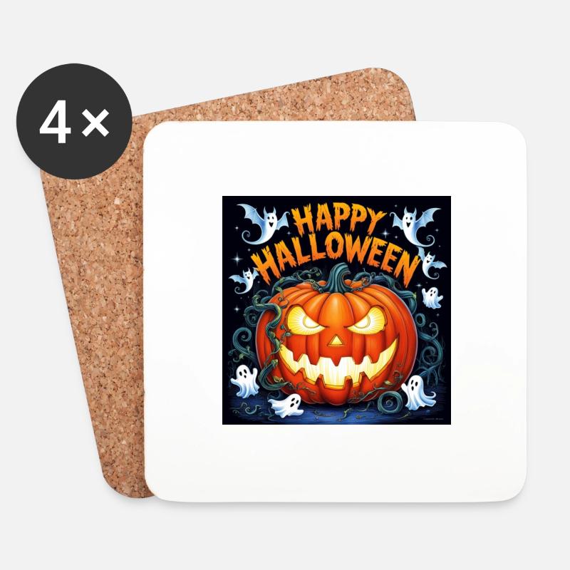 Fröhliches Halloween - Untersetzer (4er-Set) - Weiß