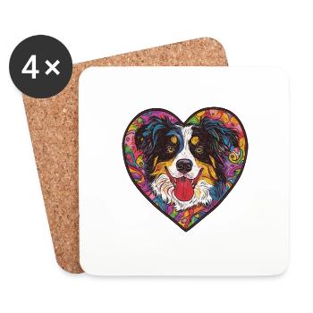 Australian Shepherd Dog Heart Dog Love - Coasters (set of 4) - white - Front