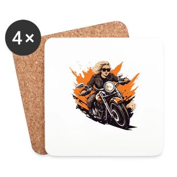 Woman Motorcycle Biker Girl - Coasters (set of 4) - white - Front