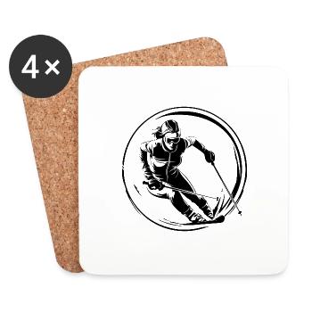 Skiing Skiing Woman Silhouette - Coasters (set of 4) - white - Front