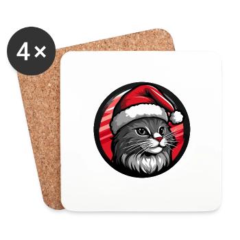 Cat Christmas Animal - Coasters (set of 4) - white - Front