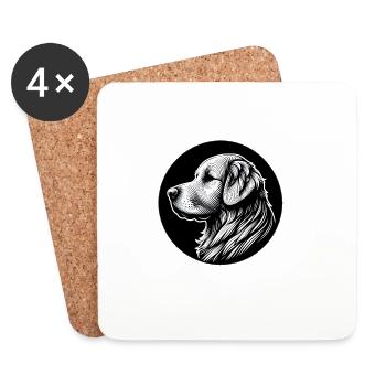 Golden Retriever Head Black White - Coasters (set of 4) - white - Front