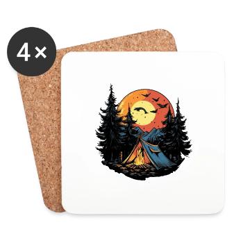 Tente de camping forêt - Dessous de verre (lot de 4) - blanc - Devant